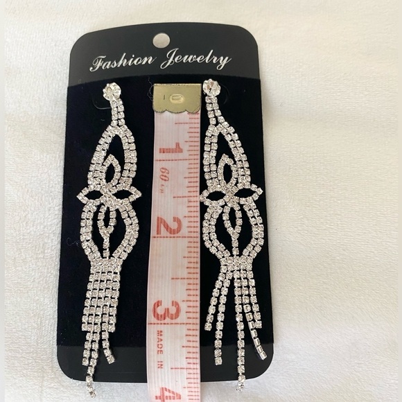 Chandelier clear crystal rhinestone diamond silver earrings wedding bridal New - Picture 7 of 7